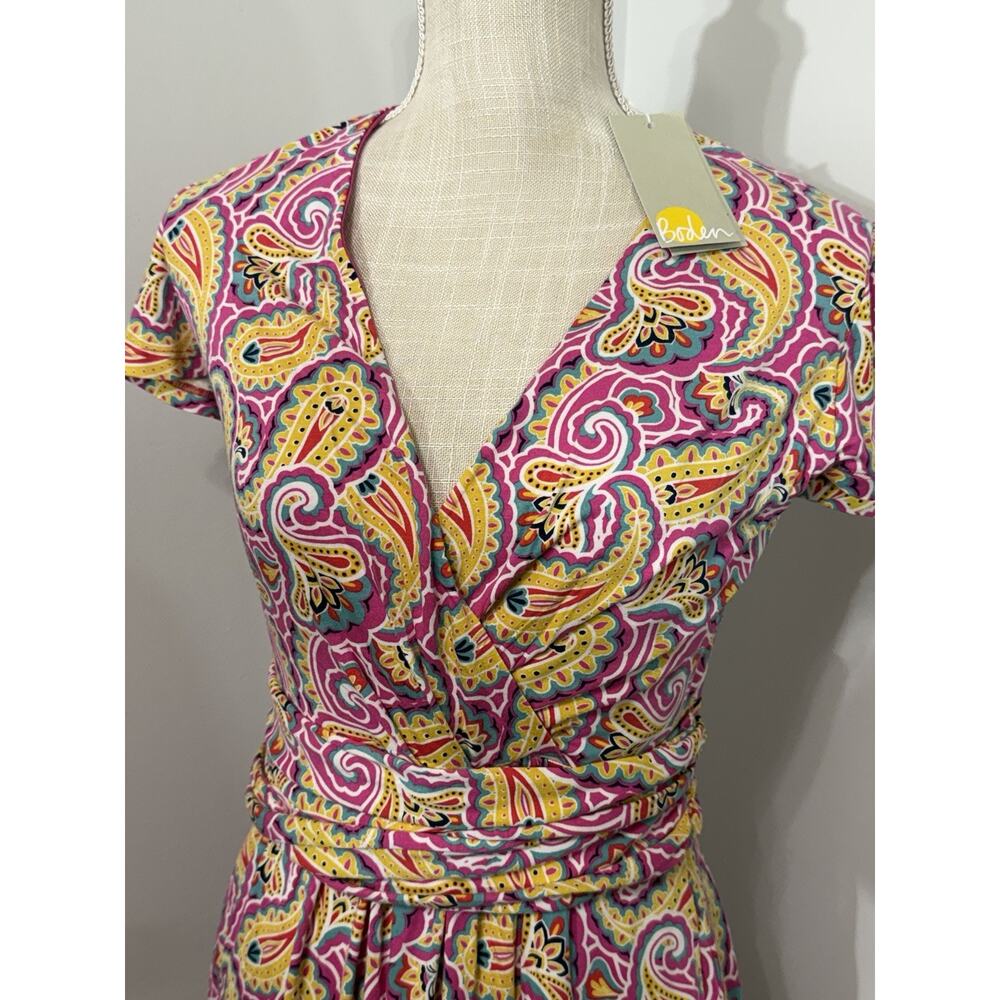 New BODEN Evangeline Jersey Wrap Dress Printed Paisley Cottage Stretch Size 6 L - Picture 2 of 3